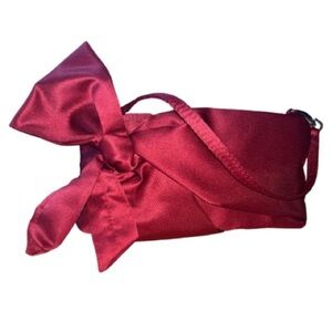White House/Black Market Elegant Red Satin Bow Clutch